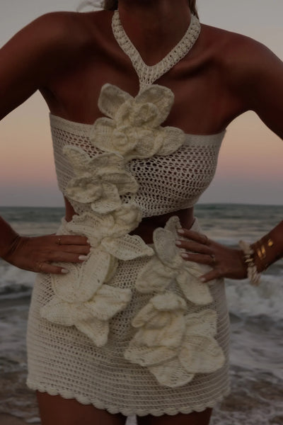 Mini Robe Fleurie Crochet d'Été – Fiora
