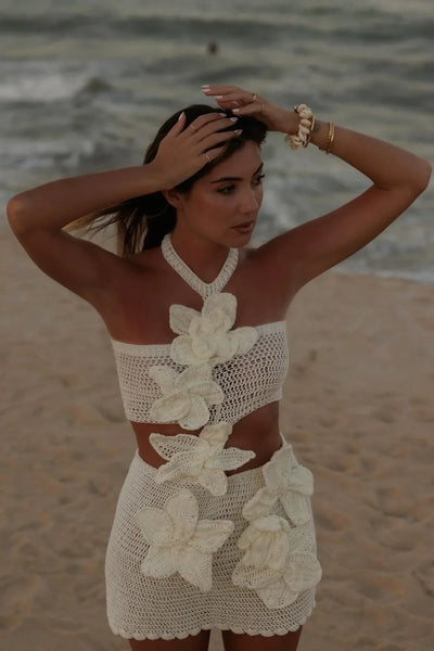 Mini Robe Fleurie Crochet d'Été – Fiora