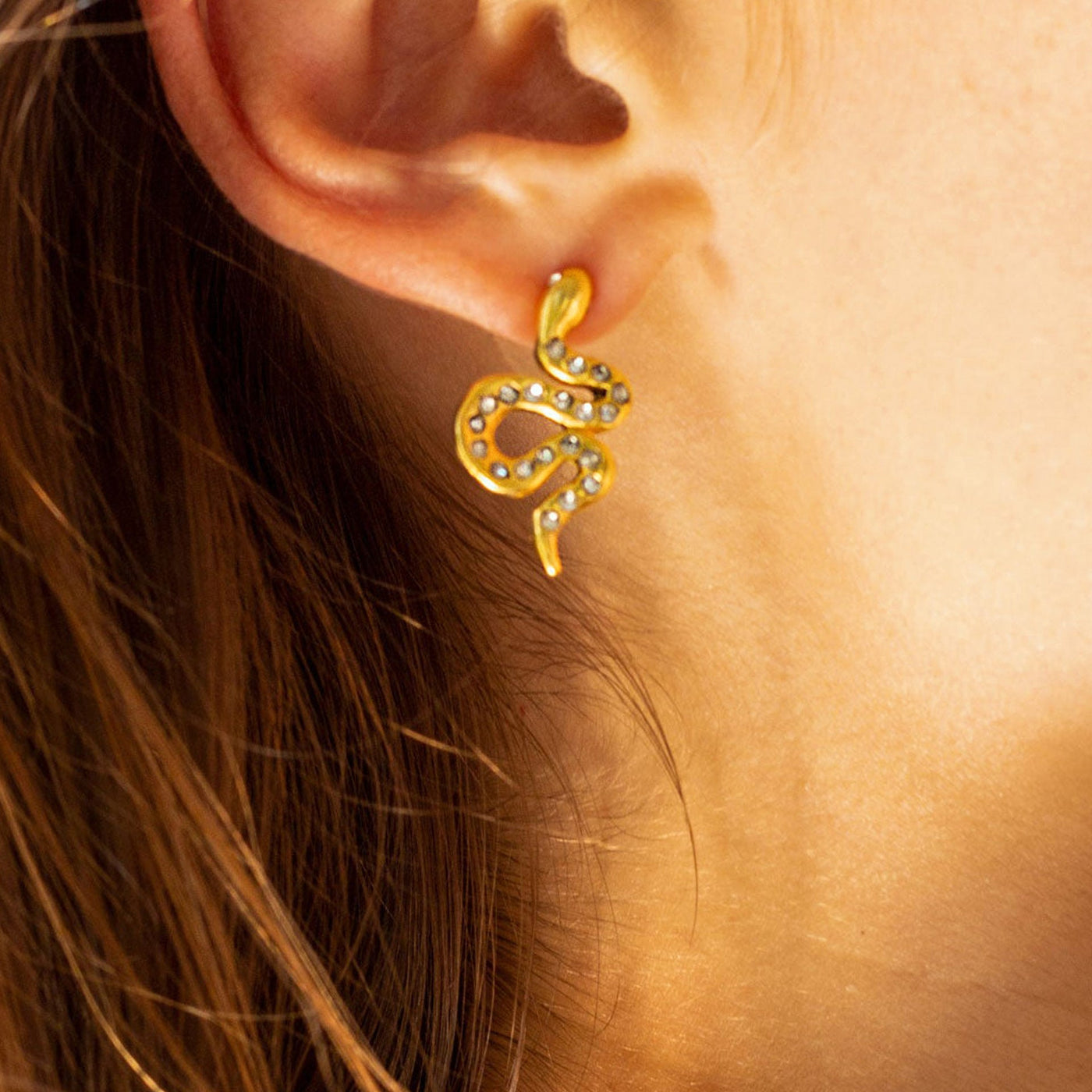 Boucles d’Oreilles Serpent Doré Strass – Veloura