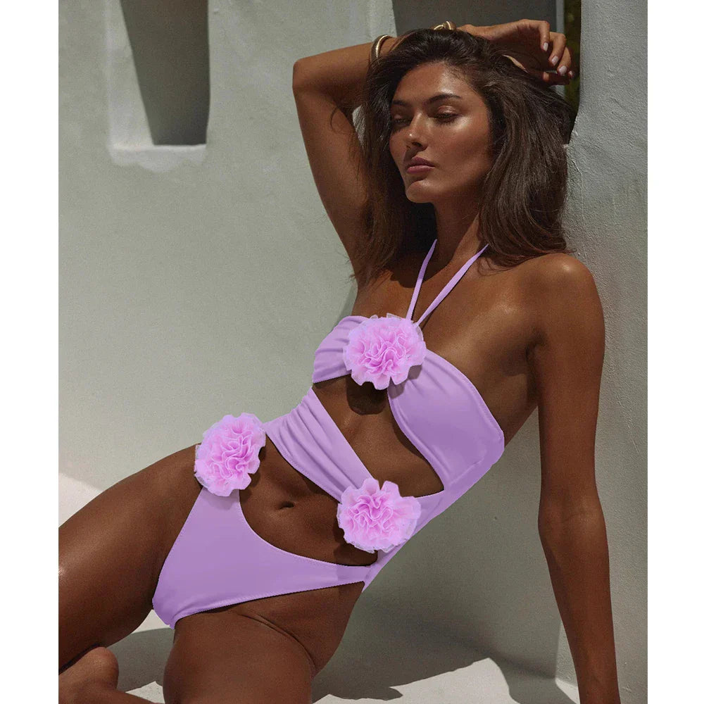Maillot Une Pièce Rose avec Fleurs - Alessandra