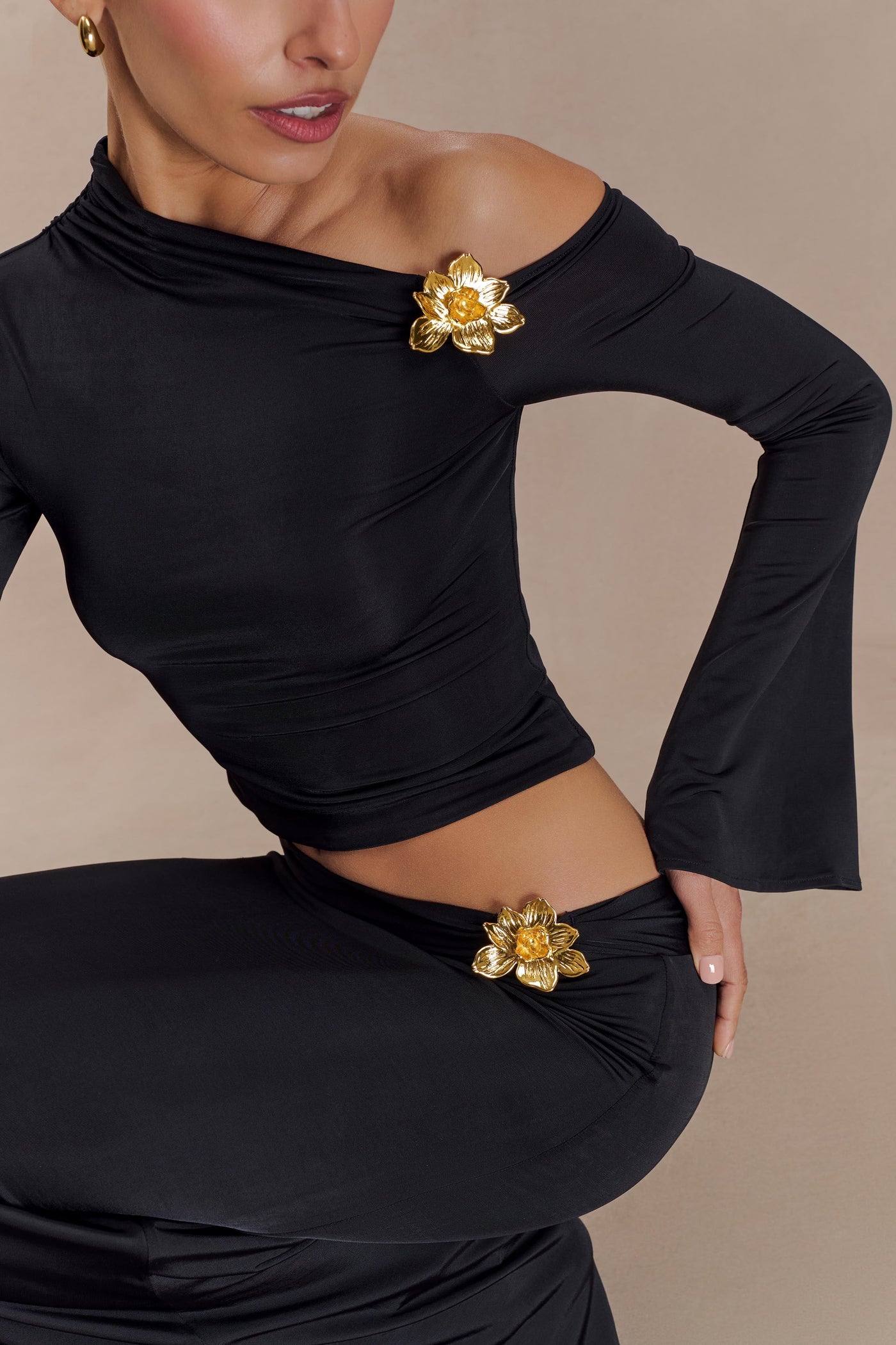 Ensemble Jupe Longue Taille Haute et Top Manches Longues Évasées - Wilma