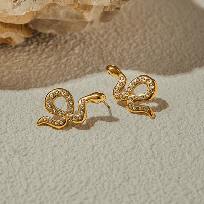 Boucles d’Oreilles Serpent Doré Strass – Veloura