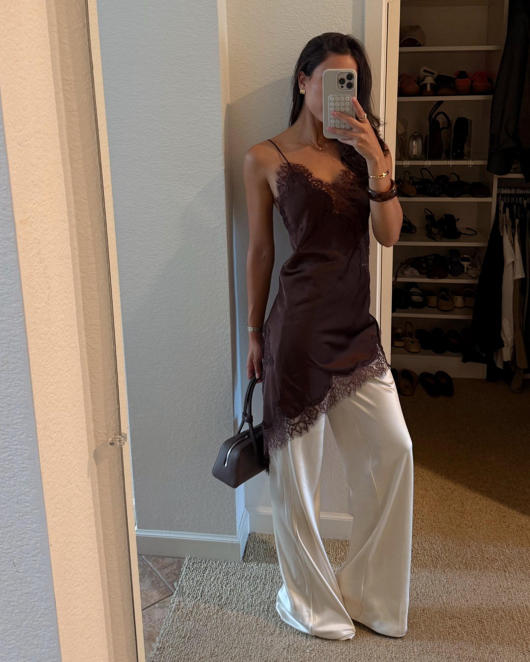 Top satiné/dentelle asymétrique - Maïa
