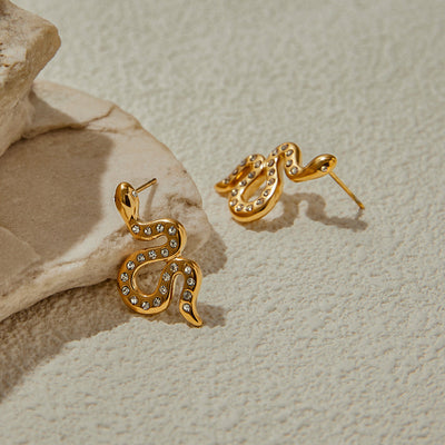 Boucles d’Oreilles Serpent Doré Strass – Veloura