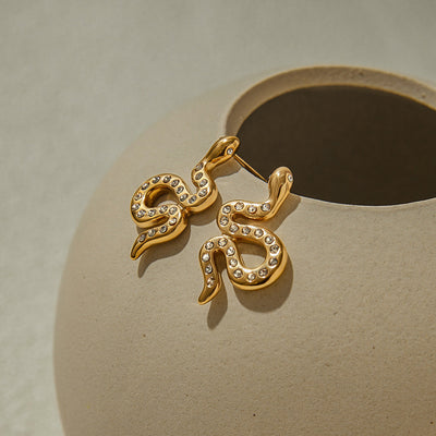 Boucles d’Oreilles Serpent Doré Strass – Veloura
