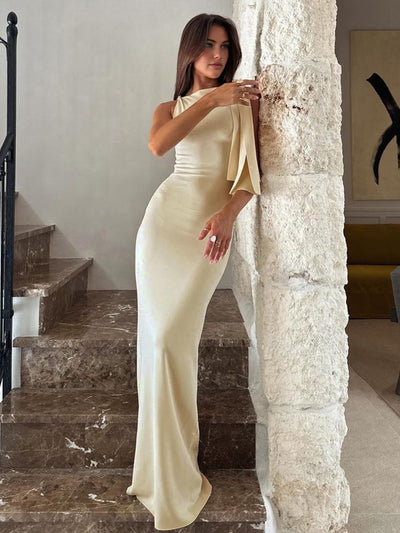 Robe longue ivoire nouée au dos – Thalira