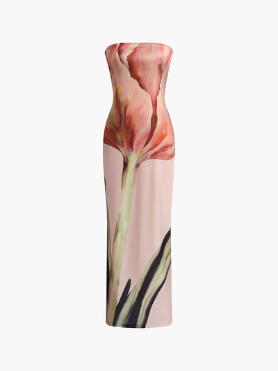 Robe Longue Satinée Fleurie – Olympya