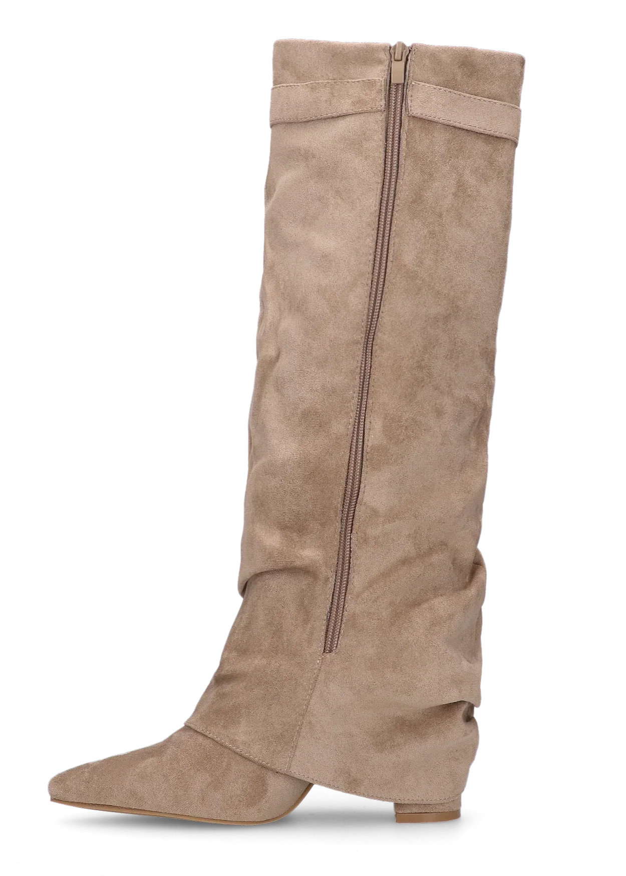 Bottes plissées beige à talon suédine - Amara