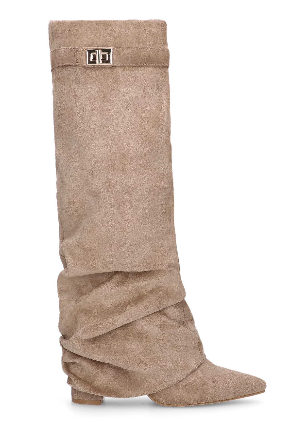 Bottes plissées beige à talon suédine - Amara