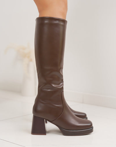 Bottes marron tendance à talon épais - Josia