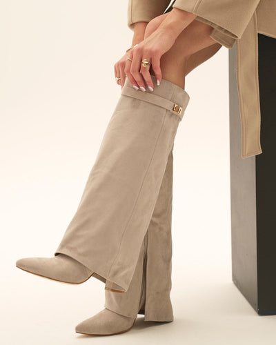 Bottes beige à talon suédine - Amara