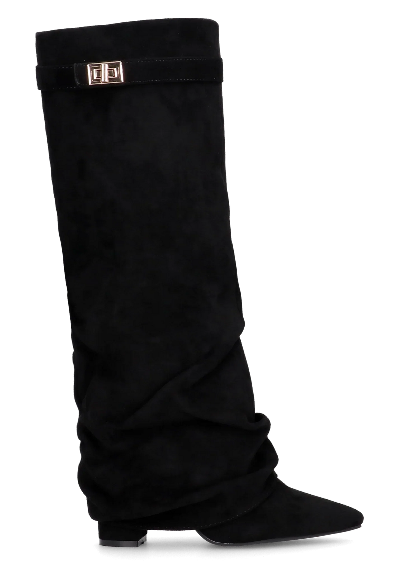 Bottes plissées noires à talon suédine - Amara
