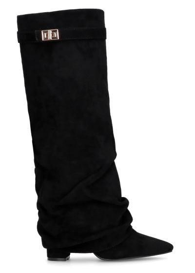 Bottes plissées noires à talon suédine - Amara