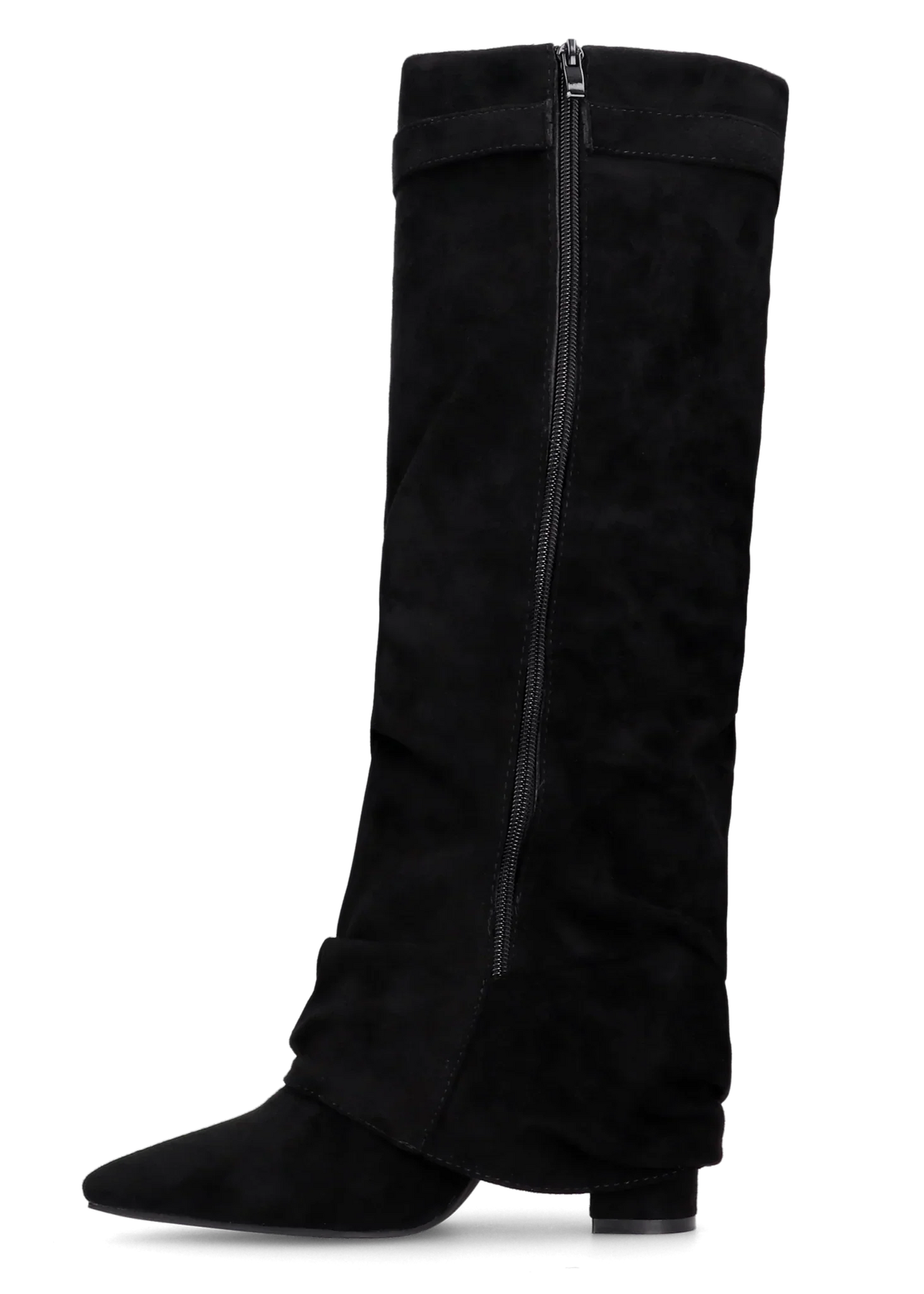 Bottes plissées noires à talon suédine - Amara