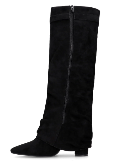 Bottes plissées noires à talon suédine - Amara