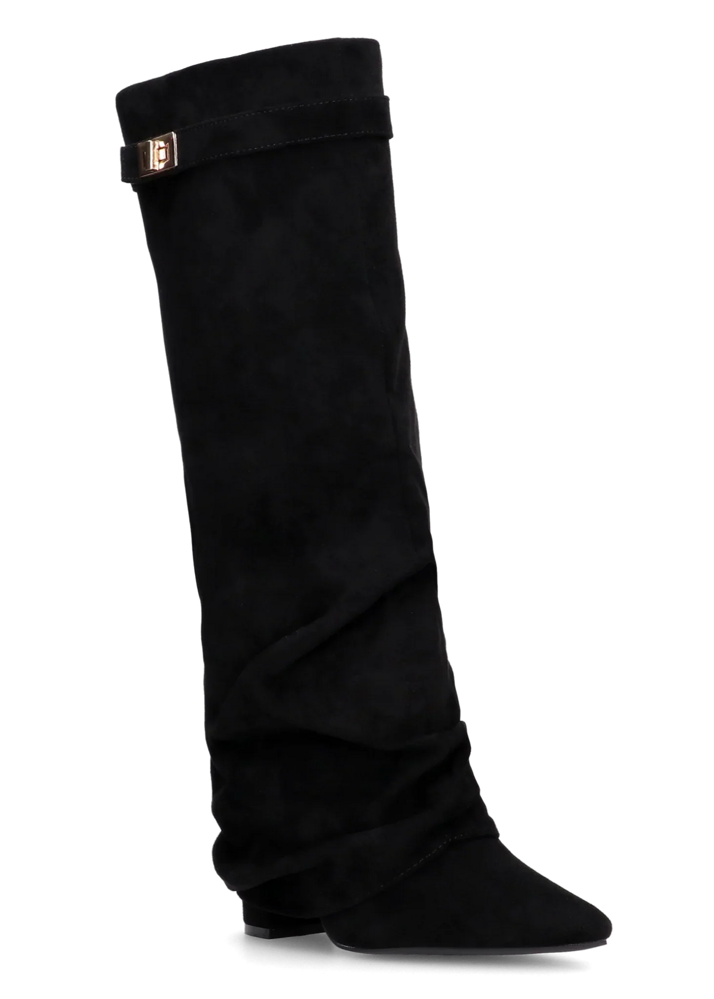 Bottes plissées noires à talon suédine - Amara