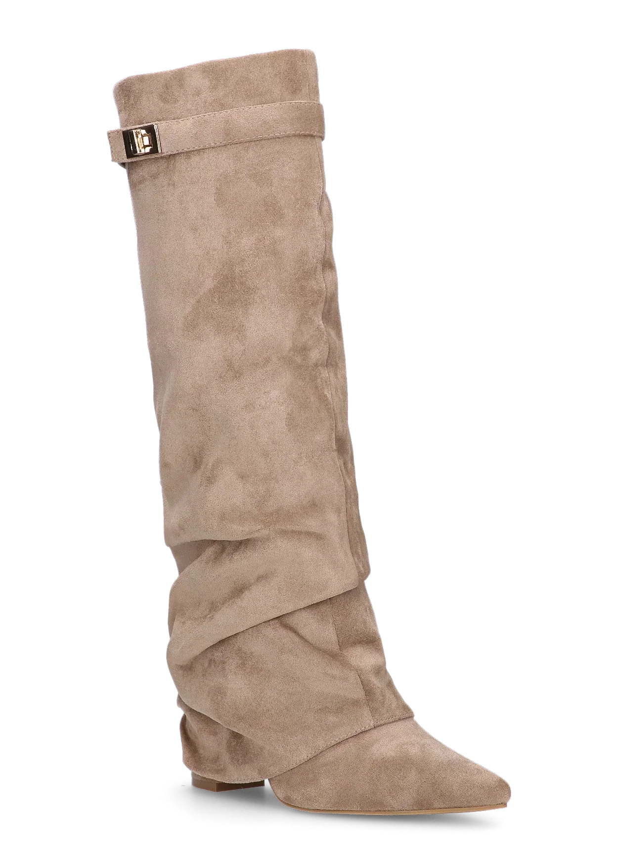 Bottes plissées beige à talon suédine - Amara