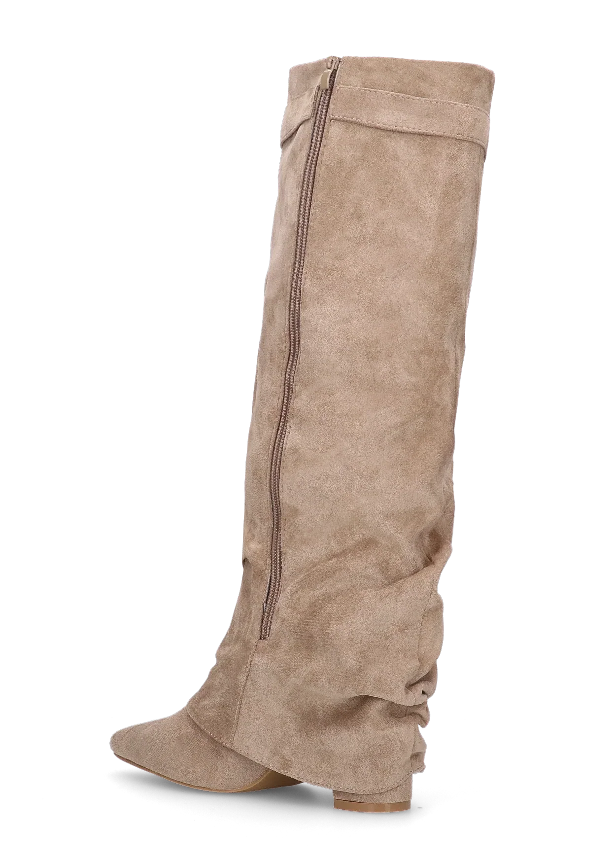 Bottes plissées beige à talon suédine - Amara