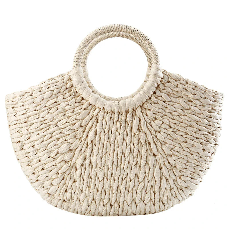 Sac Panier Osier Rond Noir et Blanc