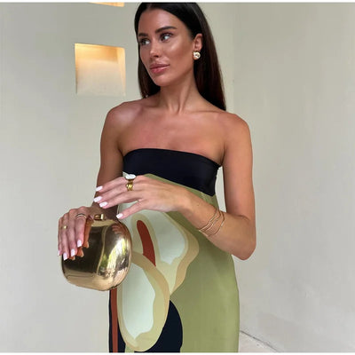 Robe longue verte imprimée bustier - Gloria