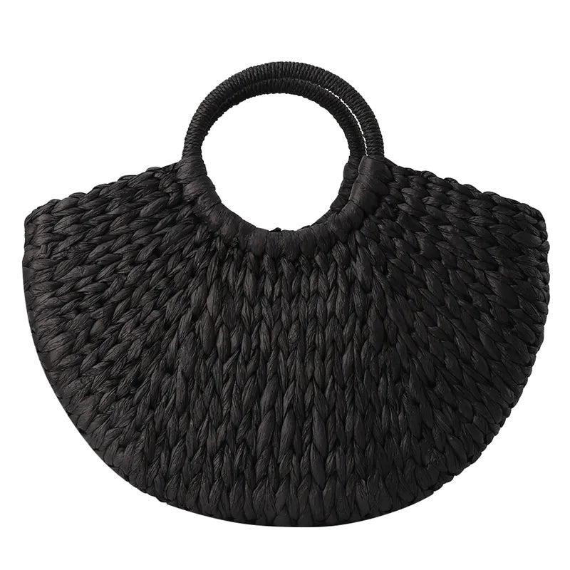 Sac Panier Osier Rond Noir et Blanc