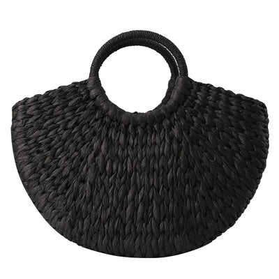 Sac Panier Osier Rond Noir et Blanc