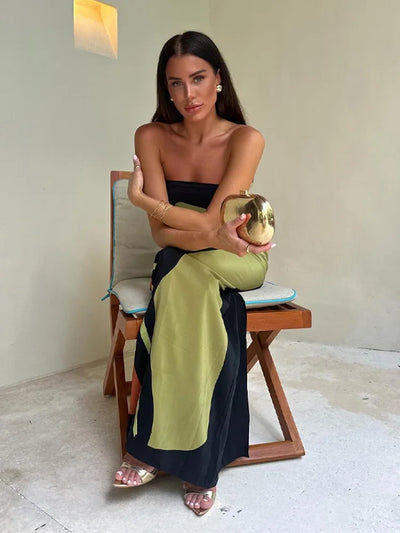 Robe longue verte imprimée bustier - Gloria