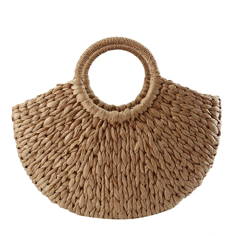 Sac Panier Osier Rond Noir et Blanc