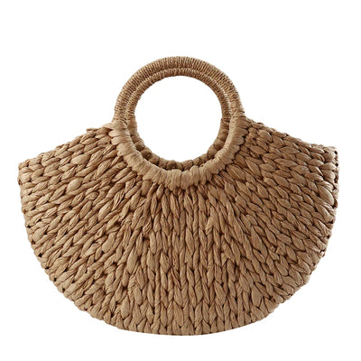 Sac Panier Osier Rond Noir et Blanc