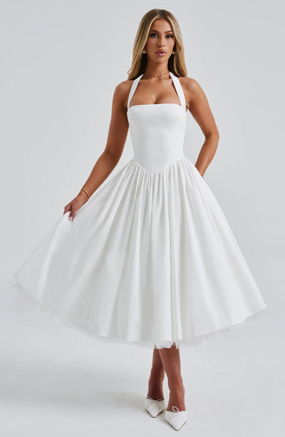 Robe Midi Corset à Lacets Blanche Élégante – Milla