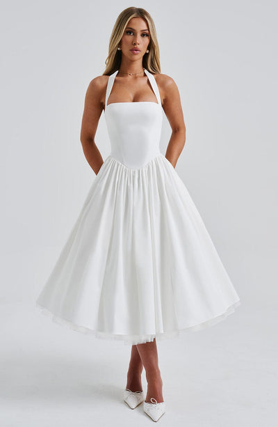 Robe Midi Corset à Lacets Blanche Élégante – Milla