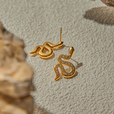 Boucles d’Oreilles Serpent Doré Strass – Veloura