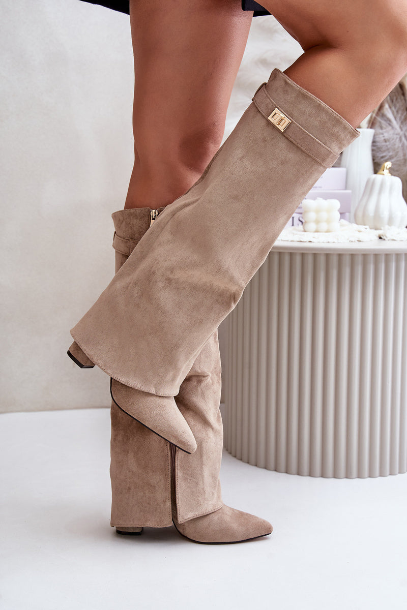 Bottes taupe à talon suédine - Amara