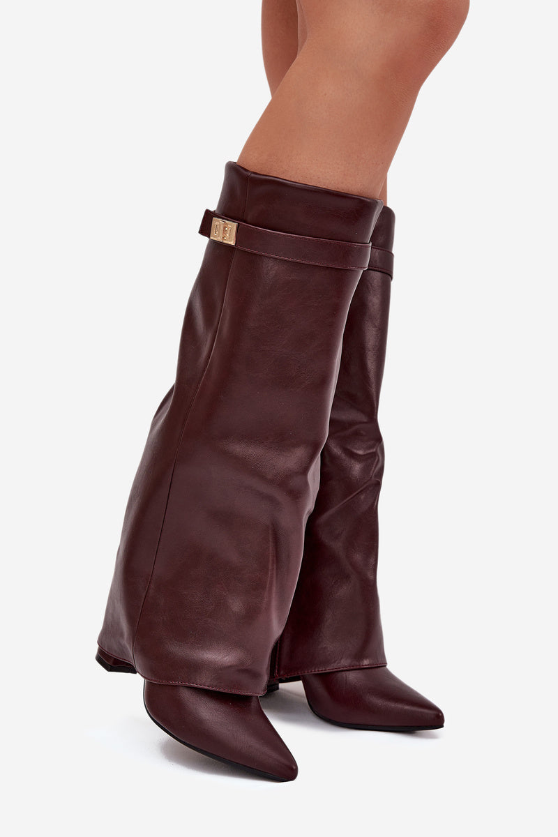 Bottes bordeaux à talon cuir vegan - Amara