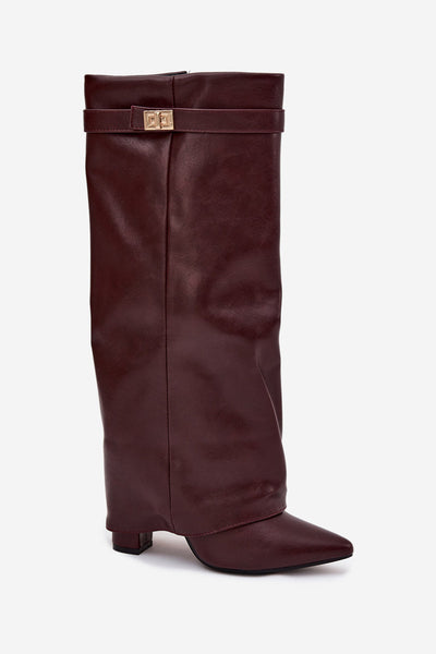 Bottes bordeaux à talon cuir vegan - Amara