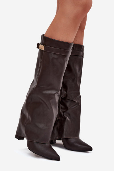 Bottes marron à talon cuir vegan - Amara