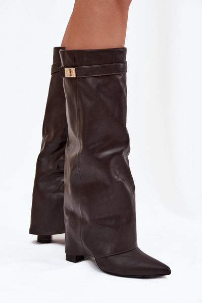 Bottes marron à talon cuir vegan - Amara