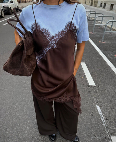 Top satiné/dentelle asymétrique - Maïa