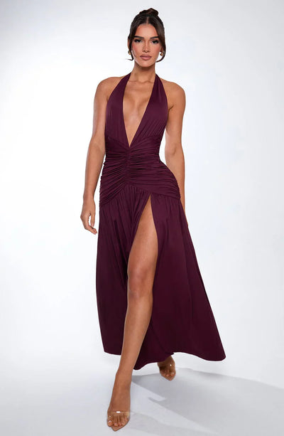 Robe fendue dos nu nouée – Sabina