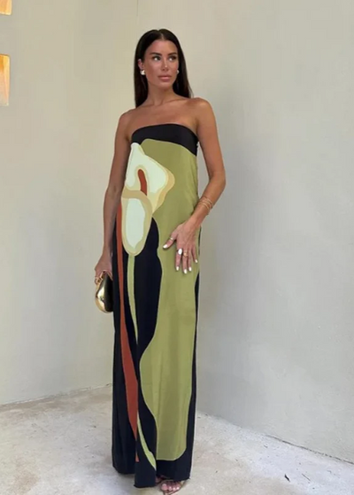 Robe longue verte imprimée bustier - Gloria