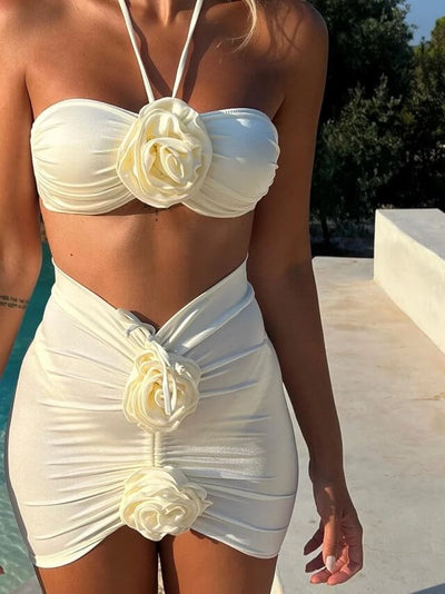 Bikini fleur 3 pièces drapé – Livia