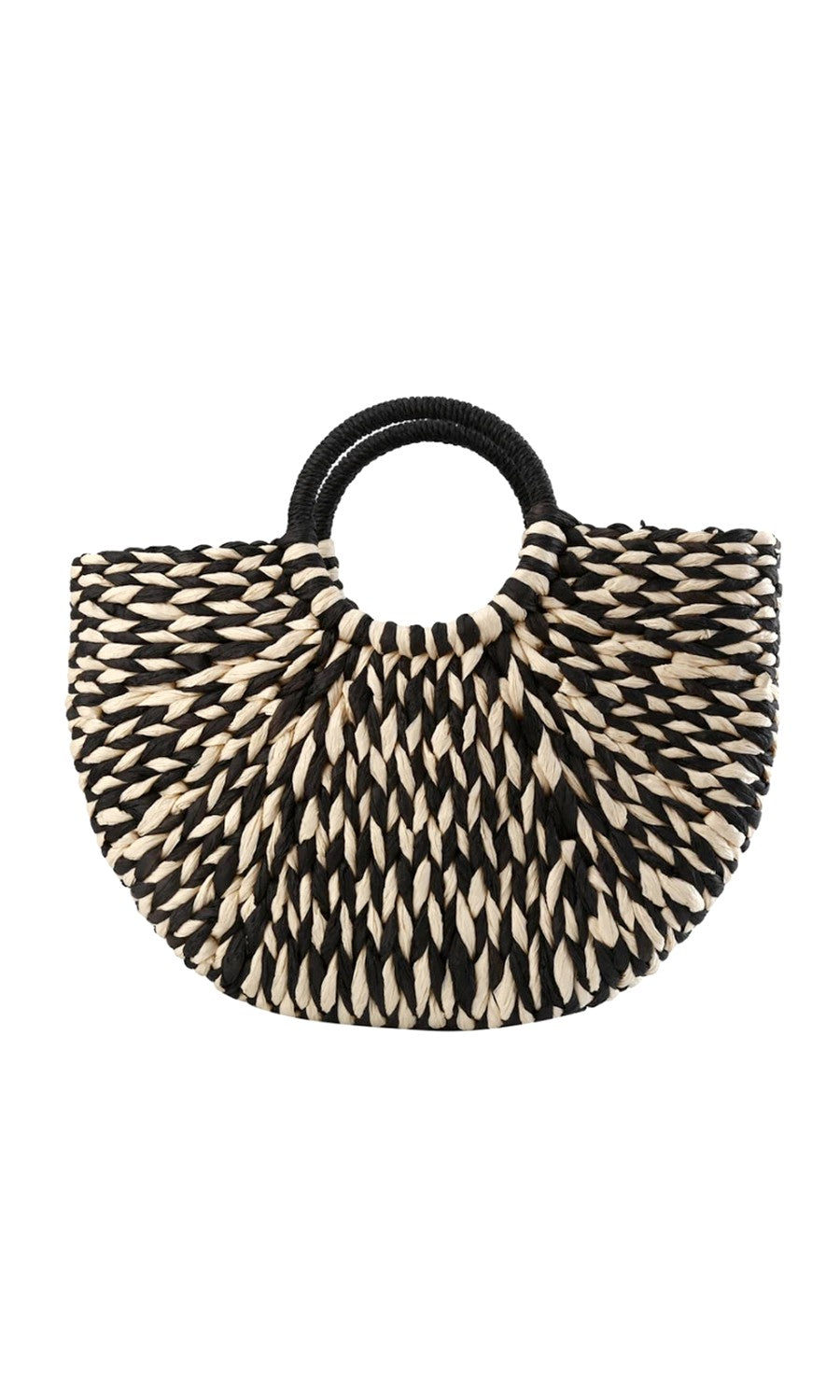 Sac Panier Osier Rond Noir et Blanc